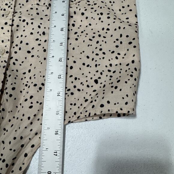 H&M Girls Sleeveless Button-Up Tie Shirt Size 12 Tan Black Dots Top Blouse - Picture 8 of 8